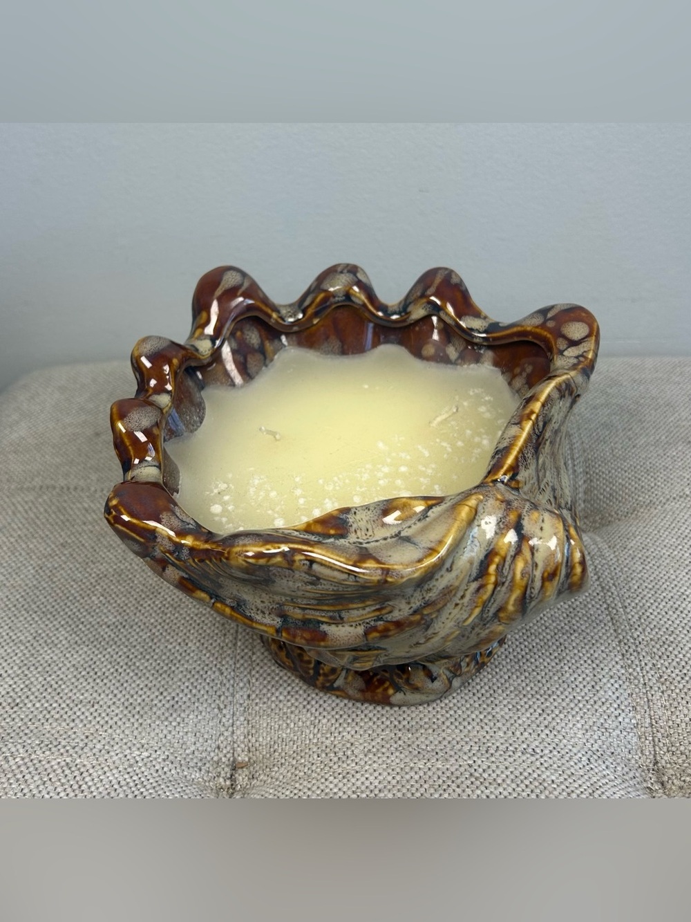 Vintage Majolica Ceramic Seashell Shell Nautical Planter Bowl Candle Holder